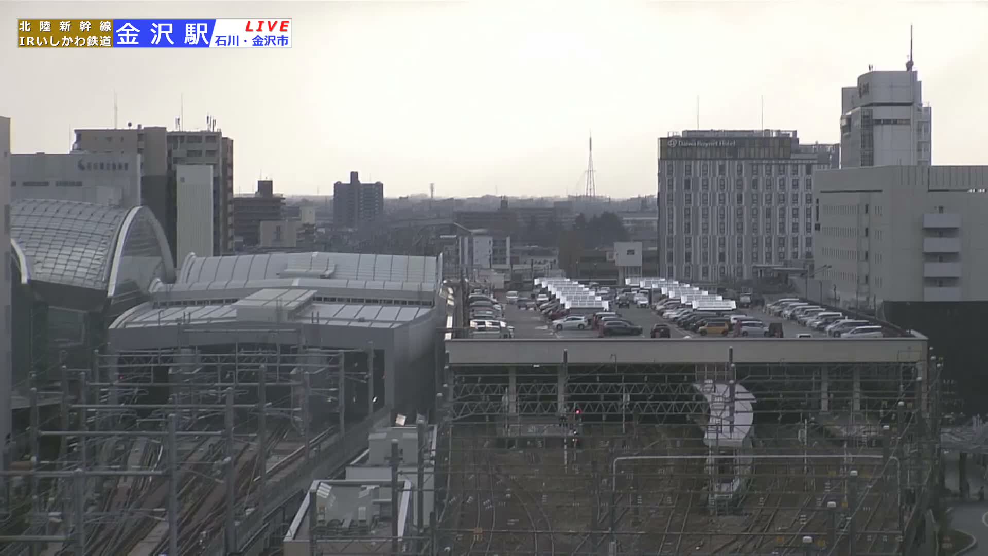 Ishikawa, Kanazawa Station & South Kanazawa Skyline View  ( 石川県、金沢駅と南金沢のスカイラインビュー ) Live Cam   - Kinoshinbomachi,  Kanazawa, Ishikawa, Chūbu, Honshu, Japan
