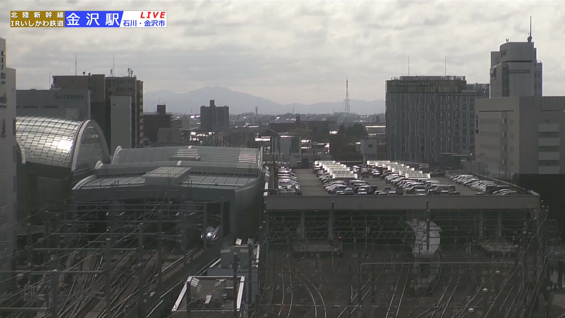 Ishikawa, Kanazawa Station & South Kanazawa Skyline View  ( 石川県、金沢駅と南金沢のスカイラインビュー ) Live Cam   - Kinoshinbomachi,  Kanazawa, Ishikawa, Chūbu, Honshu, Japan
