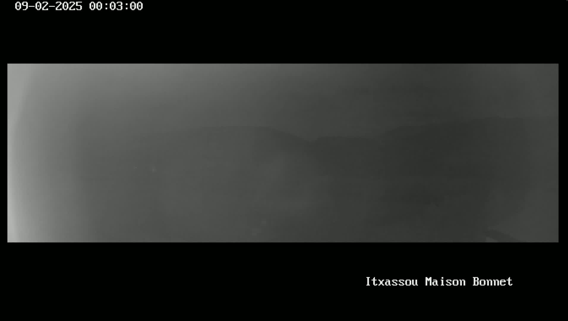A blurry, dark gray image shows a foggy or hazy landscape with indistinct hills in the distance.