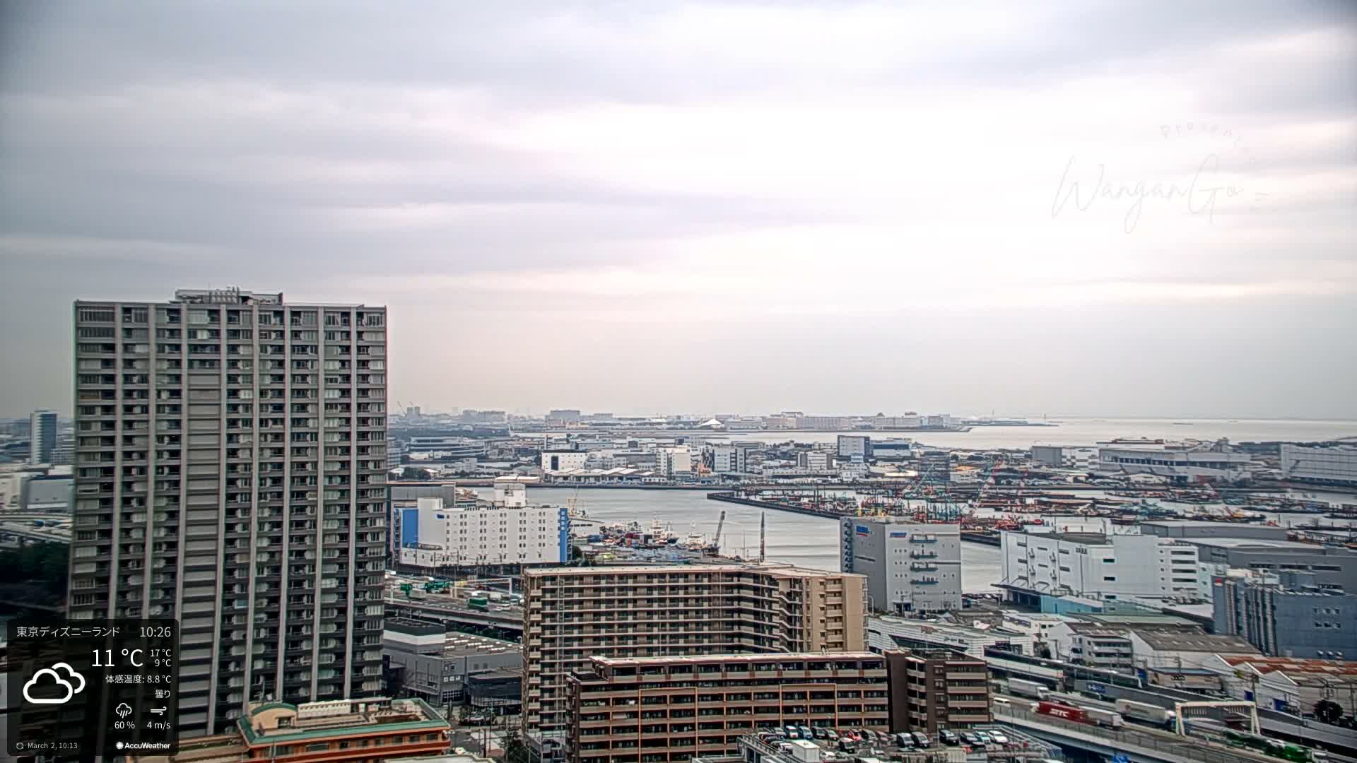 Tokyo, Tokyo Metropolitan Expressway Route B &  Koto &  Edogawa Discrict Skyline from Ariake ( 有明から見た東京、首都高B線、江東・江戸川地区のスカイライン ) Live Cam  - 1 Chome, Ariake, Koto-ku, Tokyo, Kantō, Honshu, Japan