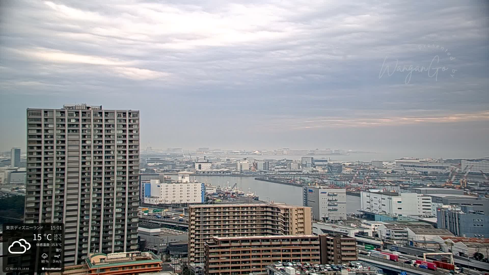 Tokyo, Tokyo Metropolitan Expressway Route B &  Koto &  Edogawa Discrict Skyline from Ariake ( 有明から見た東京、首都高B線、江東・江戸川地区のスカイライン ) Live Cam  - 1 Chome, Ariake, Koto-ku, Tokyo, Kantō, Honshu, Japan