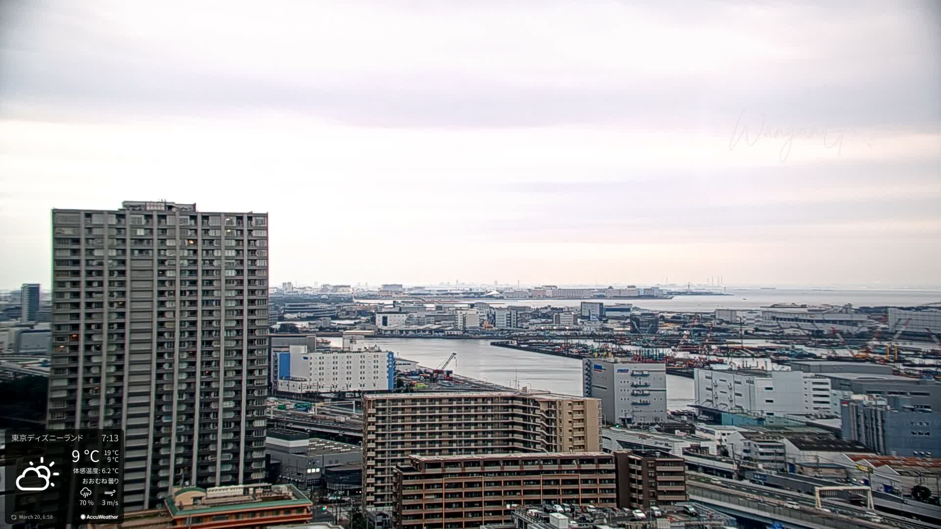 Tokyo, Tokyo Metropolitan Expressway Route B &  Koto &  Edogawa Discrict Skyline from Ariake ( 有明から見た東京、首都高B線、江東・江戸川地区のスカイライン ) Live Cam  - 1 Chome, Ariake, Koto-ku, Tokyo, Kantō, Honshu, Japan