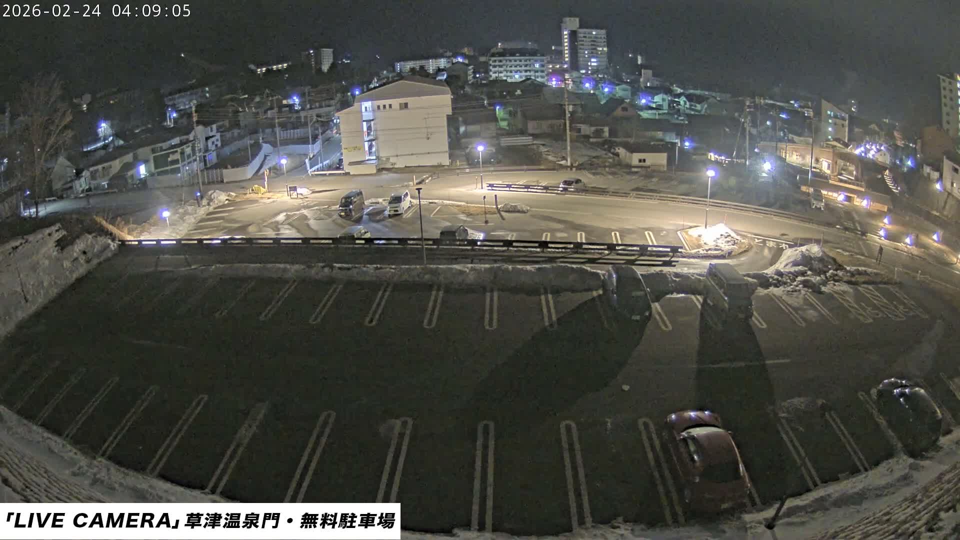 Gunma, Kusatsu Onsen Gate Car Parking Hot Spring Mon Parking Lot & Kusatsu Skyline View towards Northeast ( 群馬県草津温泉門前駐車場と北東方向の草津スカイラインの眺め ) Live Cam  - Kusatsu, Agatsuma-gun , Gunma, Kantō, Honshu, 