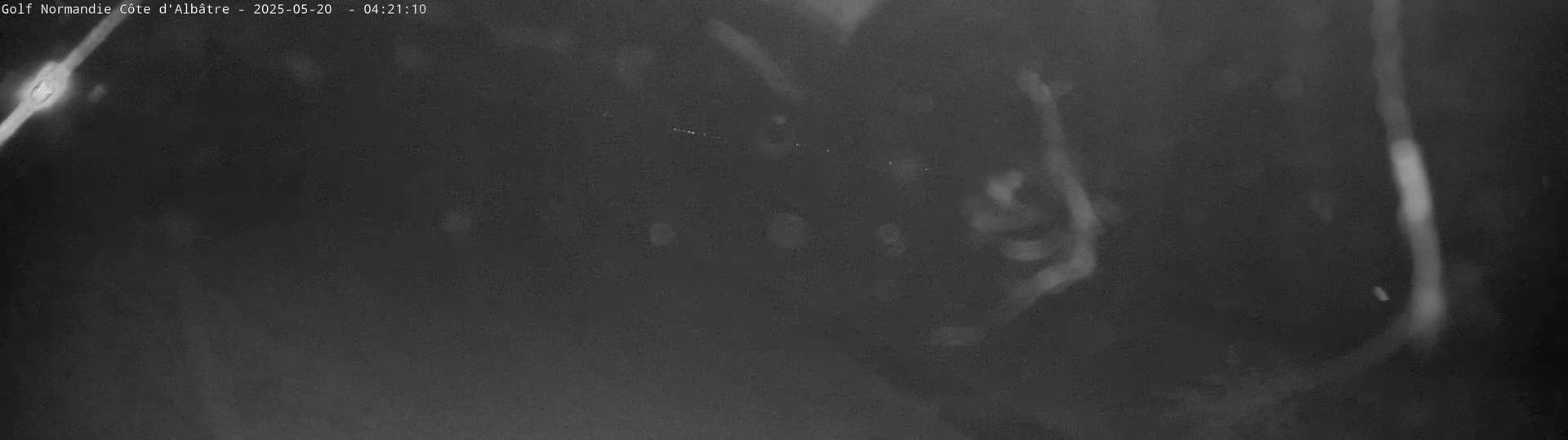 A blurry, dark grayscale image shows faint, bright streaks of light against a mostly dark background.