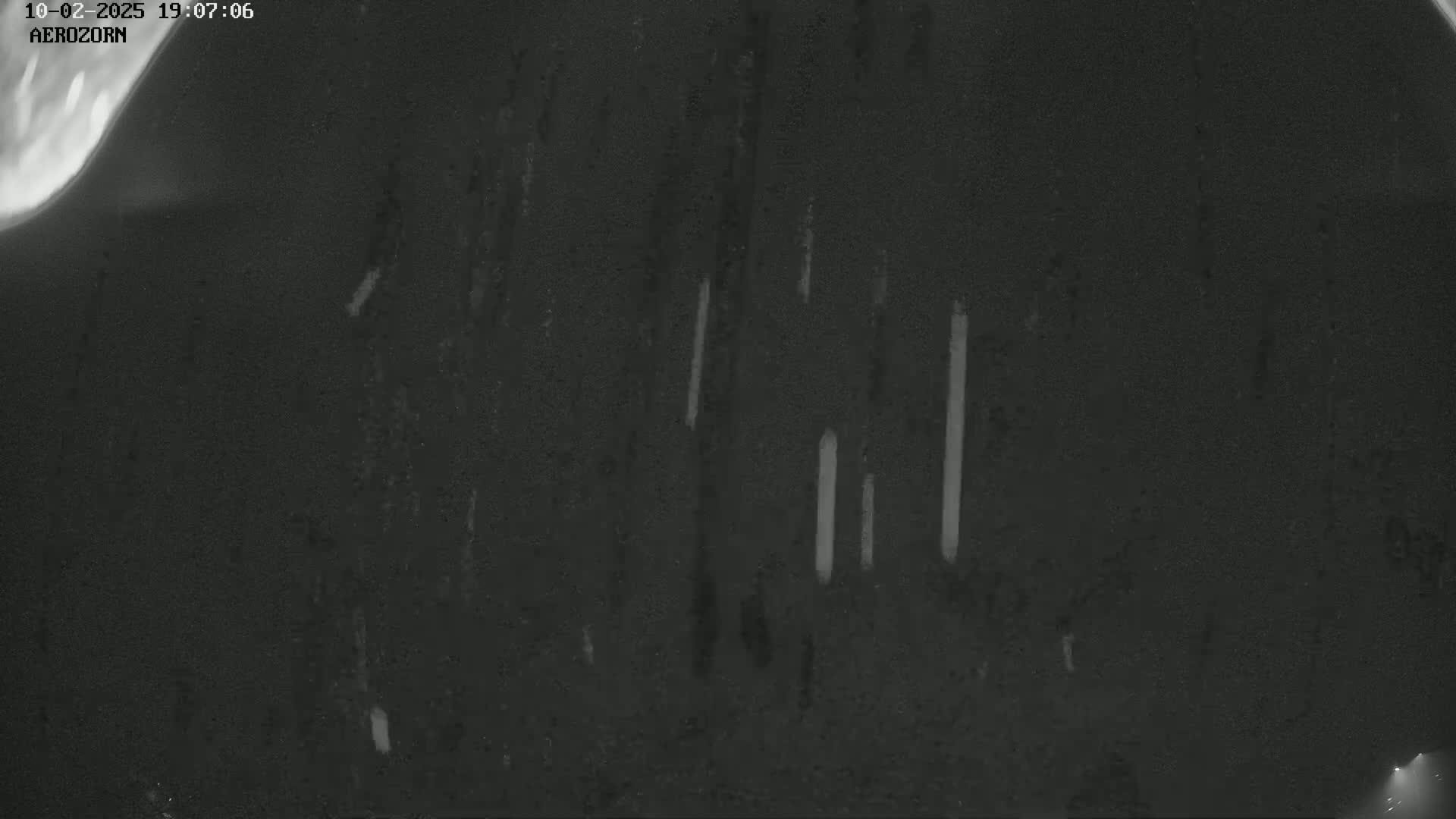A dark, grainy image shows several thin, vertical, light-colored streaks against a darker background.