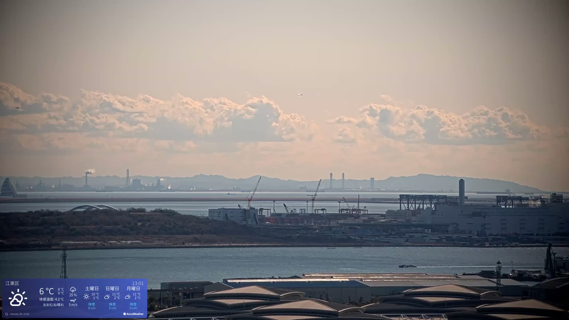 Tokyo Bay ( 東京都江東区有明から東京湾と羽田空港の飛行機観察 ) Haneda Airport Plane Spotting HND/RJTT from Ariate, Koto-ku, Tokyo Live Cam - 1 Chome, Ariake, Koto-ku, Tokyo, Kantō, Honshu, Japan
