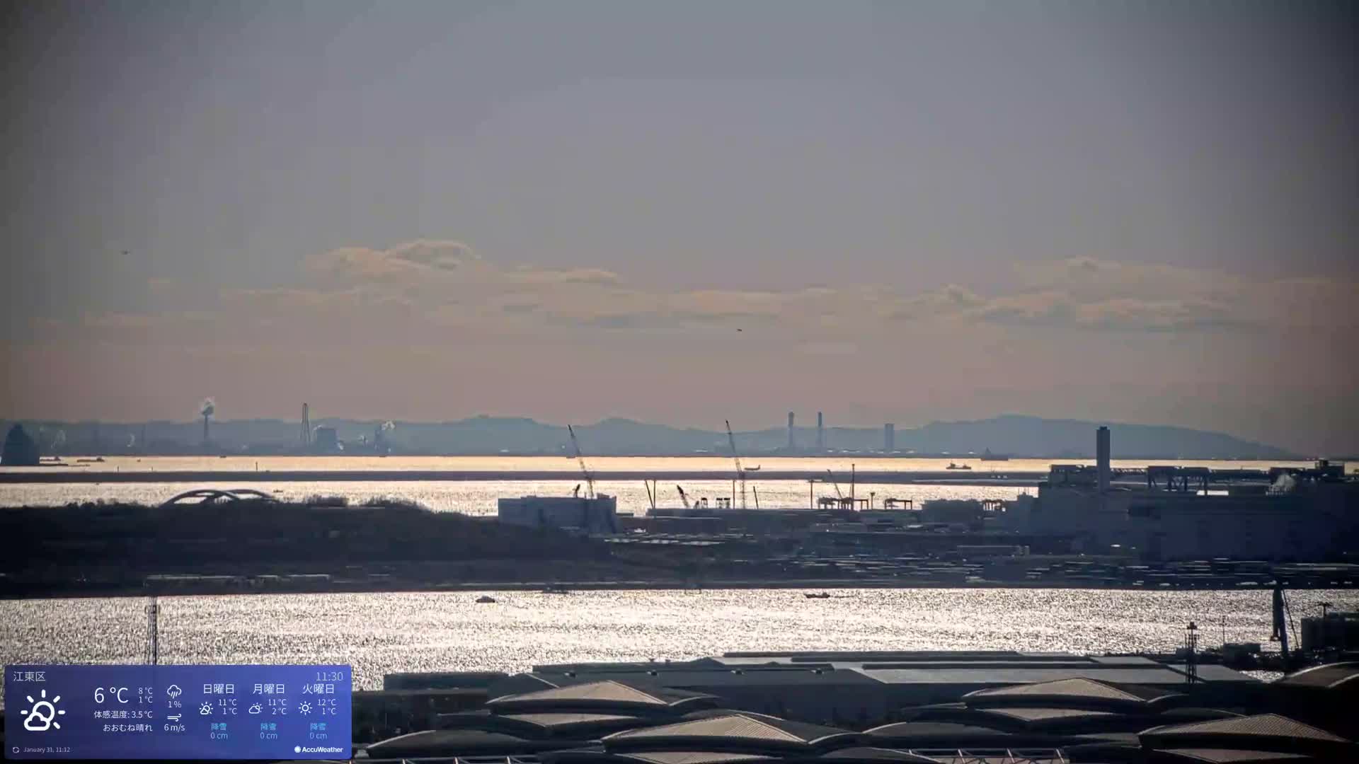 Tokyo Bay ( 東京都江東区有明から東京湾と羽田空港の飛行機観察 ) Haneda Airport Plane Spotting HND/RJTT from Ariate, Koto-ku, Tokyo Live Cam - 1 Chome, Ariake, Koto-ku, Tokyo, Kantō, Honshu, Japan