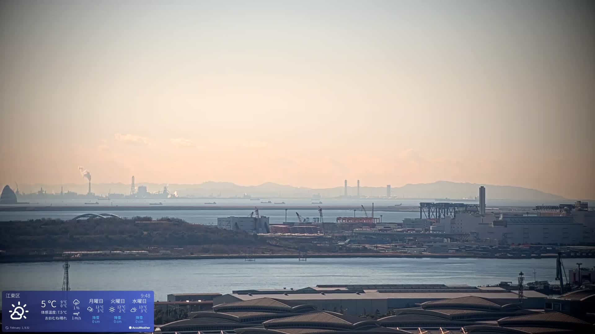 Tokyo Bay ( 東京都江東区有明から東京湾と羽田空港の飛行機観察 ) Haneda Airport Plane Spotting HND/RJTT from Ariate, Koto-ku, Tokyo Live Cam - 1 Chome, Ariake, Koto-ku, Tokyo, Kantō, Honshu, Japan