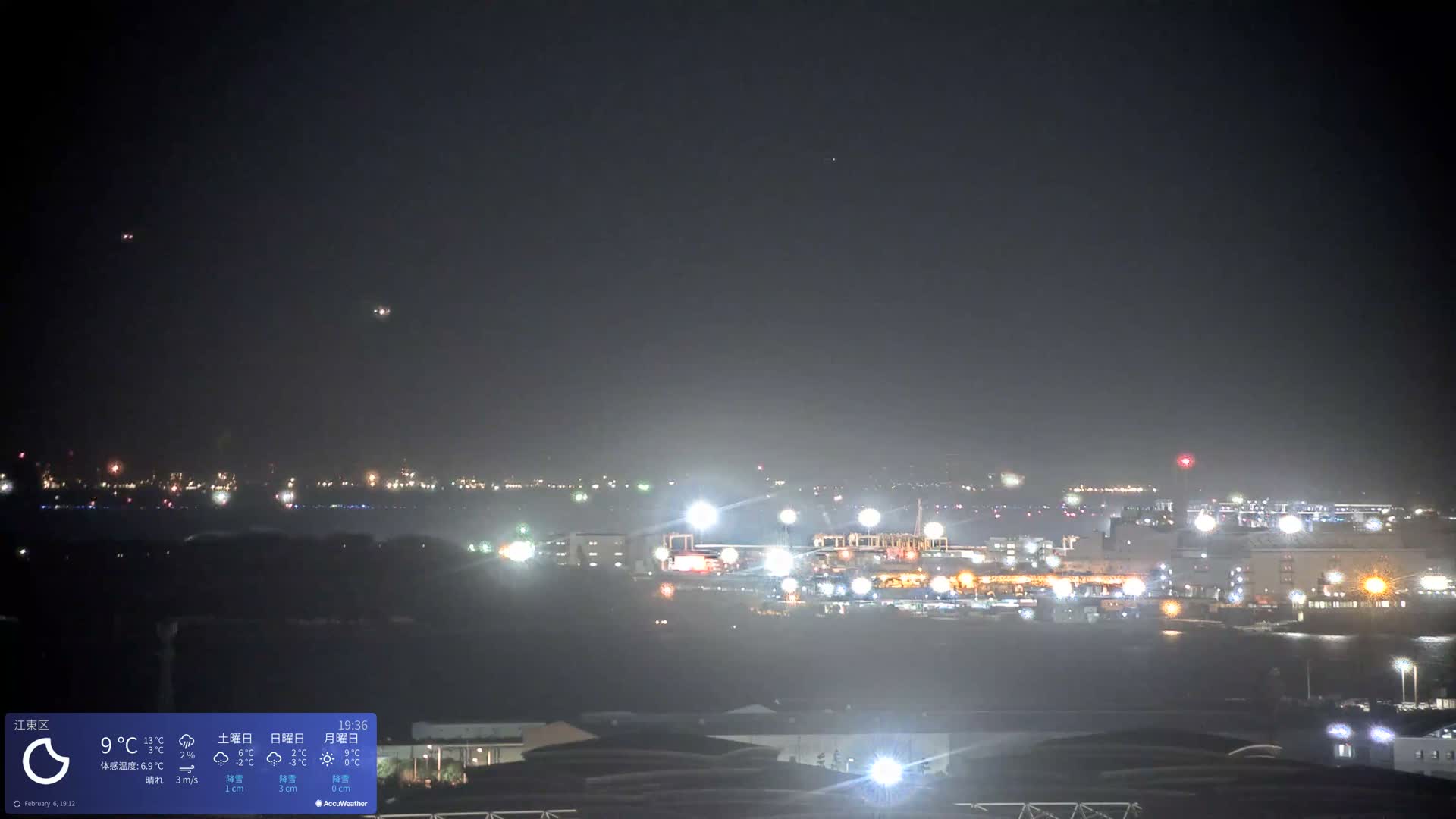 Tokyo Bay ( 東京都江東区有明から東京湾と羽田空港の飛行機観察 ) Haneda Airport Plane Spotting HND/RJTT from Ariate, Koto-ku, Tokyo Live Cam - 1 Chome, Ariake, Koto-ku, Tokyo, Kantō, Honshu, Japan