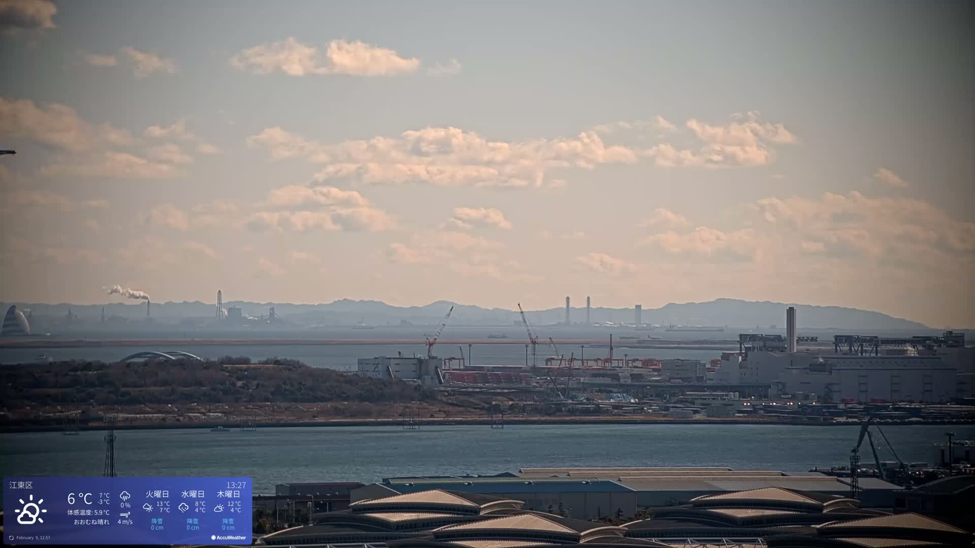 Tokyo Bay ( 東京都江東区有明から東京湾と羽田空港の飛行機観察 ) Haneda Airport Plane Spotting HND/RJTT from Ariate, Koto-ku, Tokyo Live Cam - 1 Chome, Ariake, Koto-ku, Tokyo, Kantō, Honshu, Japan