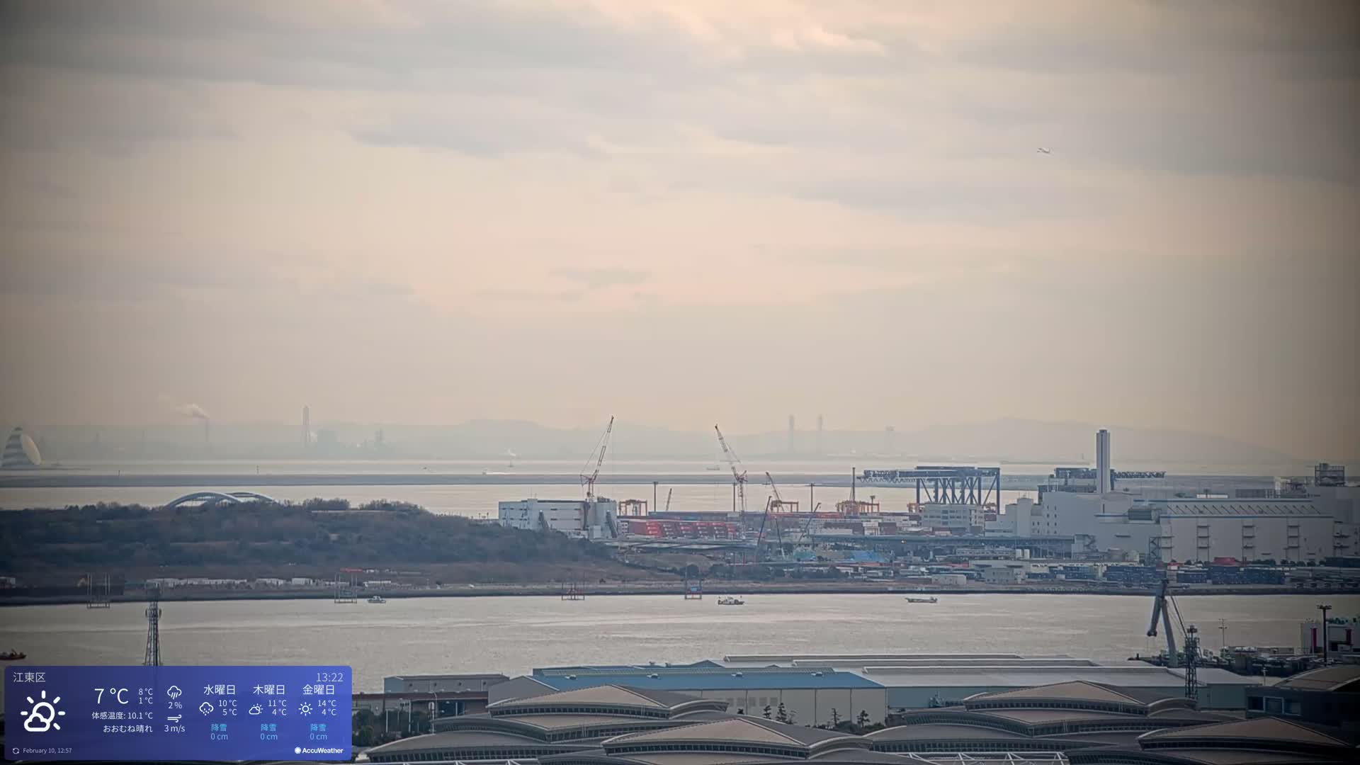 Tokyo Bay ( 東京都江東区有明から東京湾と羽田空港の飛行機観察 ) Haneda Airport Plane Spotting HND/RJTT from Ariate, Koto-ku, Tokyo Live Cam - 1 Chome, Ariake, Koto-ku, Tokyo, Kantō, Honshu, Japan