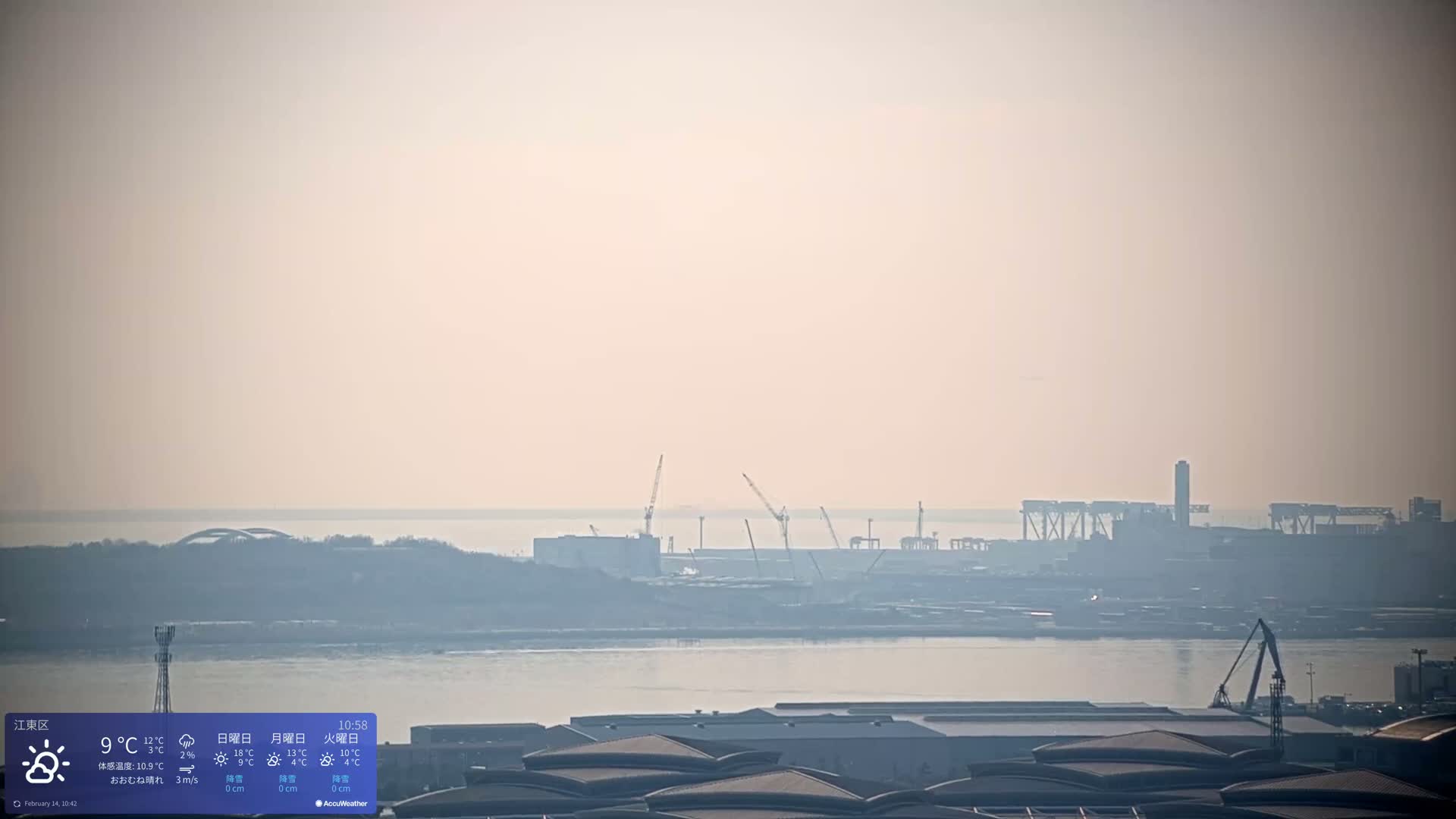 Tokyo Bay ( 東京都江東区有明から東京湾と羽田空港の飛行機観察 ) Haneda Airport Plane Spotting HND/RJTT from Ariate, Koto-ku, Tokyo Live Cam - 1 Chome, Ariake, Koto-ku, Tokyo, Kantō, Honshu, Japan