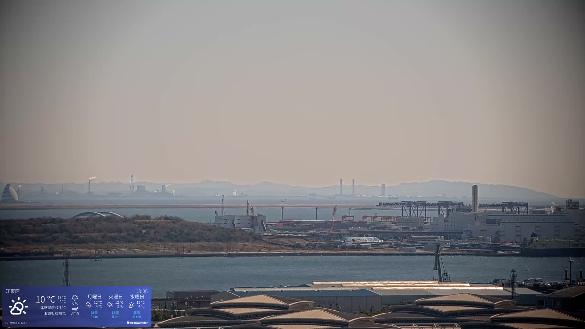 Tokyo Bay ( 東京都江東区有明から東京湾と羽田空港の飛行機観察 ) Haneda Airport Plane Spotting HND/RJTT from Ariate, Koto-ku, Tokyo Live Cam - 1 Chome, Ariake, Koto-ku, Tokyo, Kantō, Honshu, Japan