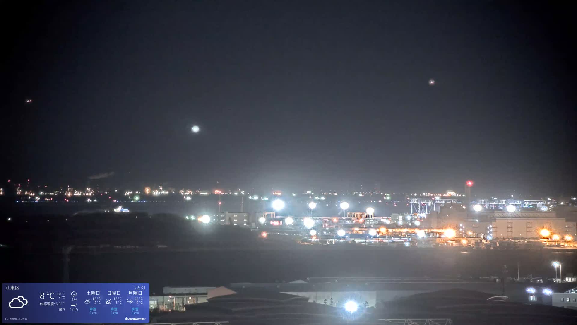 Tokyo Bay ( 東京都江東区有明から東京湾と羽田空港の飛行機観察 ) Haneda Airport Plane Spotting HND/RJTT from Ariate, Koto-ku, Tokyo Live Cam - 1 Chome, Ariake, Koto-ku, Tokyo, Kantō, Honshu, Japan