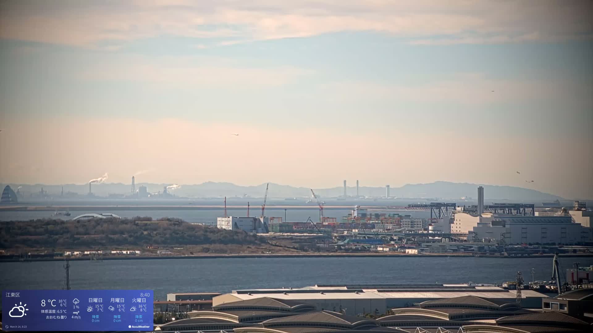 Tokyo Bay ( 東京都江東区有明から東京湾と羽田空港の飛行機観察 ) Haneda Airport Plane Spotting HND/RJTT from Ariate, Koto-ku, Tokyo Live Cam - 1 Chome, Ariake, Koto-ku, Tokyo, Kantō, Honshu, Japan