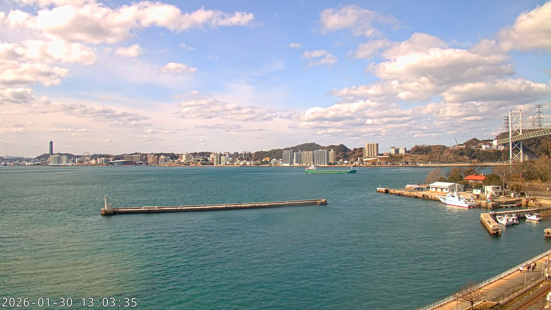 Fukuoka ( 北九州市門司区から見る福岡、関門海峡大橋、下関市 ) Kanmon Strait  Bridge & Shimonoseki City View from Moji Ward, Kitakyushu Live Cam - 2 Chome, Kyumoji, Moji-ku, Kitakyushu, Fukuoka, Kyushu, Japan