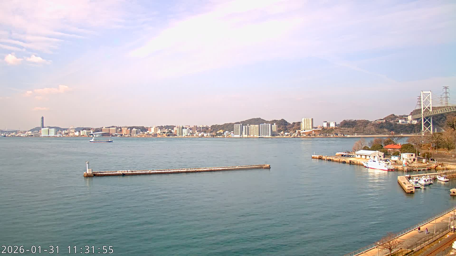 Fukuoka ( 北九州市門司区から見る福岡、関門海峡大橋、下関市 ) Kanmon Strait  Bridge & Shimonoseki City View from Moji Ward, Kitakyushu Live Cam - 2 Chome, Kyumoji, Moji-ku, Kitakyushu, Fukuoka, Kyushu, Japan