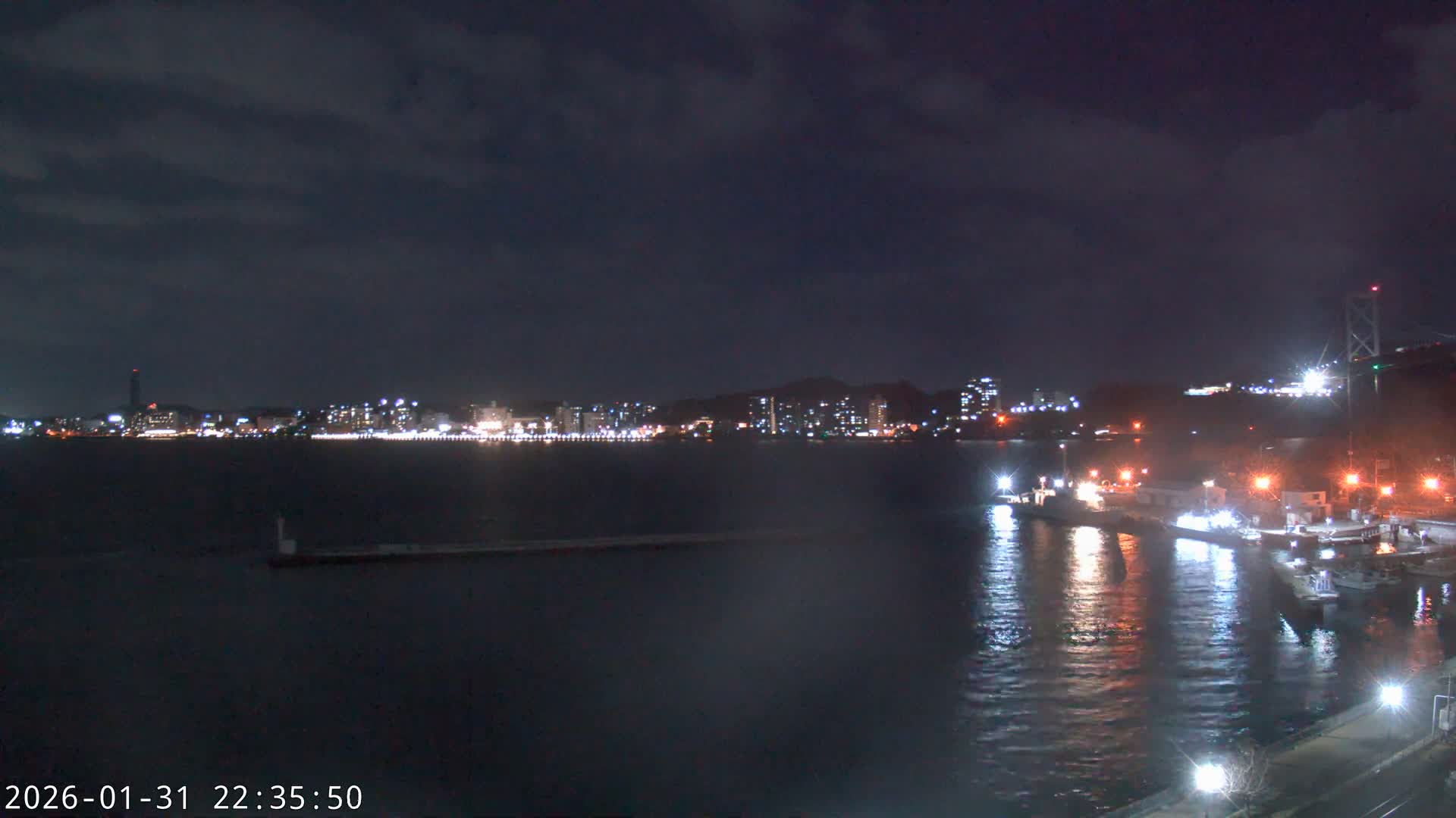 Fukuoka ( 北九州市門司区から見る福岡、関門海峡大橋、下関市 ) Kanmon Strait  Bridge & Shimonoseki City View from Moji Ward, Kitakyushu Live Cam - 2 Chome, Kyumoji, Moji-ku, Kitakyushu, Fukuoka, Kyushu, Japan