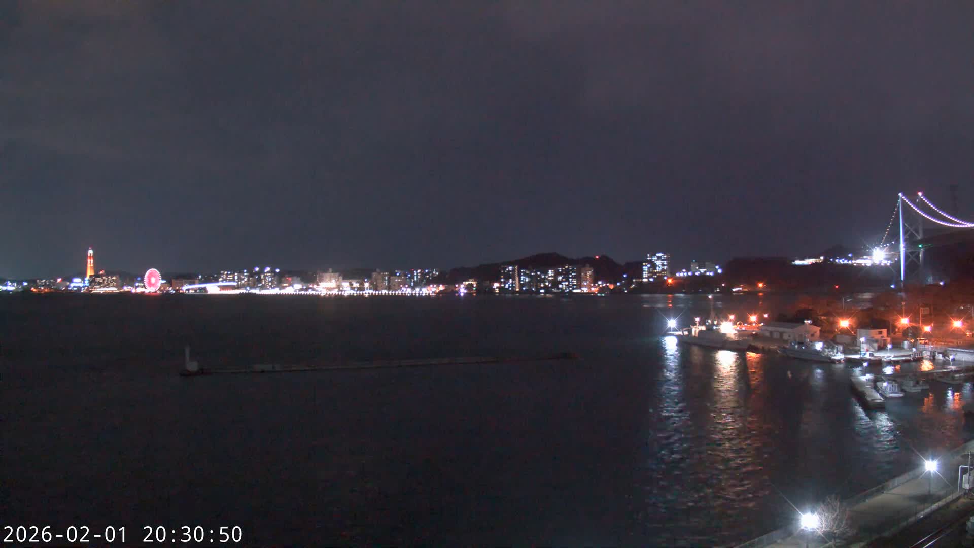 Fukuoka ( 北九州市門司区から見る福岡、関門海峡大橋、下関市 ) Kanmon Strait  Bridge & Shimonoseki City View from Moji Ward, Kitakyushu Live Cam - 2 Chome, Kyumoji, Moji-ku, Kitakyushu, Fukuoka, Kyushu, Japan