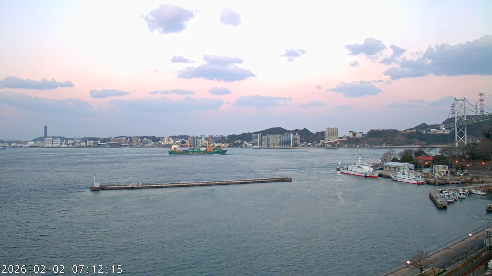 Fukuoka ( 北九州市門司区から見る福岡、関門海峡大橋、下関市 ) Kanmon Strait  Bridge & Shimonoseki City View from Moji Ward, Kitakyushu Live Cam - 2 Chome, Kyumoji, Moji-ku, Kitakyushu, Fukuoka, Kyushu, Japan