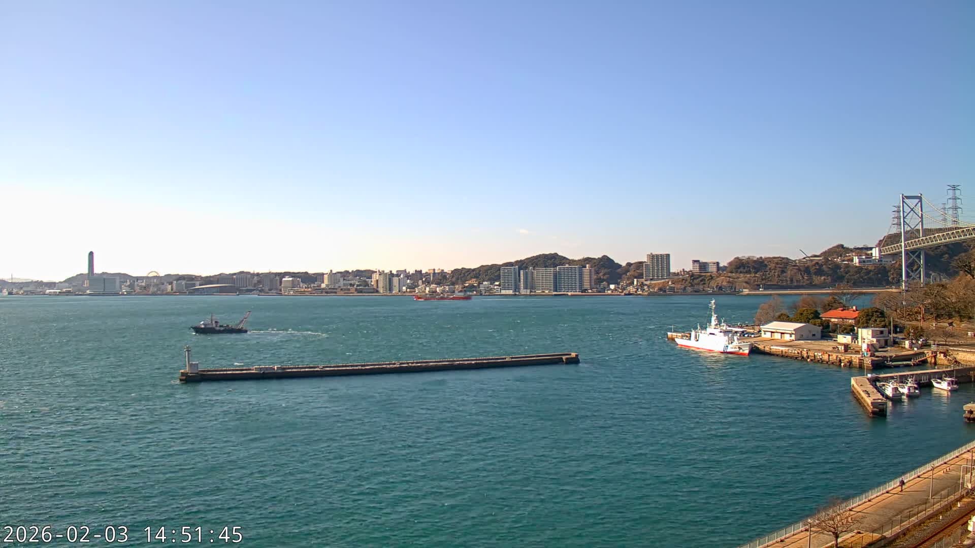 Fukuoka ( 北九州市門司区から見る福岡、関門海峡大橋、下関市 ) Kanmon Strait  Bridge & Shimonoseki City View from Moji Ward, Kitakyushu Live Cam - 2 Chome, Kyumoji, Moji-ku, Kitakyushu, Fukuoka, Kyushu, Japan
