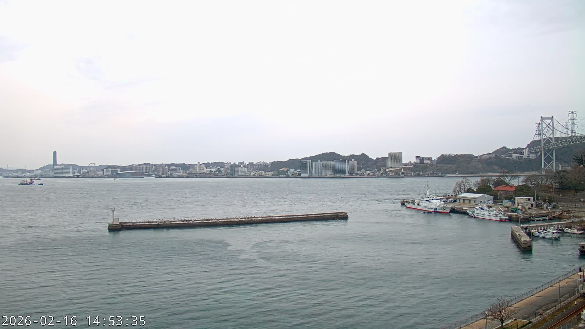 Fukuoka ( 北九州市門司区から見る福岡、関門海峡大橋、下関市 ) Kanmon Strait  Bridge & Shimonoseki City View from Moji Ward, Kitakyushu Live Cam - 2 Chome, Kyumoji, Moji-ku, Kitakyushu, Fukuoka, Kyushu, Japan