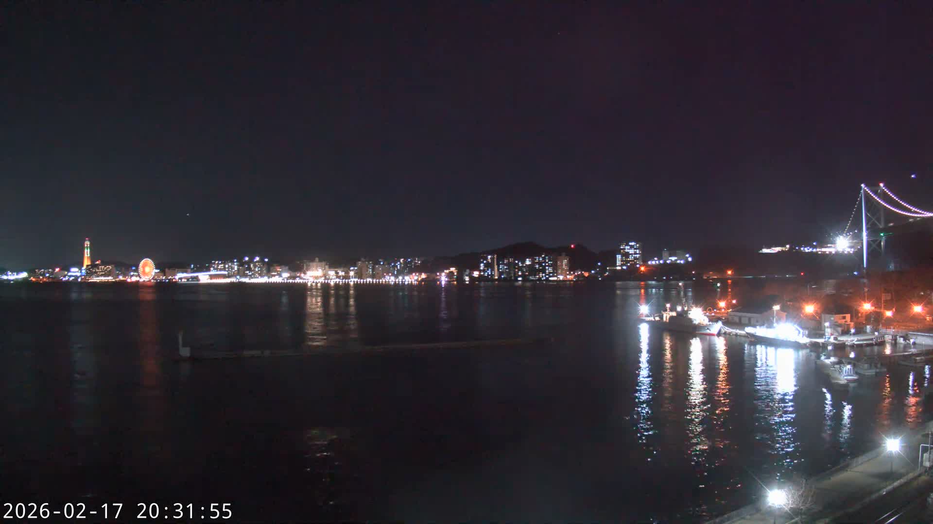 Fukuoka ( 北九州市門司区から見る福岡、関門海峡大橋、下関市 ) Kanmon Strait  Bridge & Shimonoseki City View from Moji Ward, Kitakyushu Live Cam - 2 Chome, Kyumoji, Moji-ku, Kitakyushu, Fukuoka, Kyushu, Japan