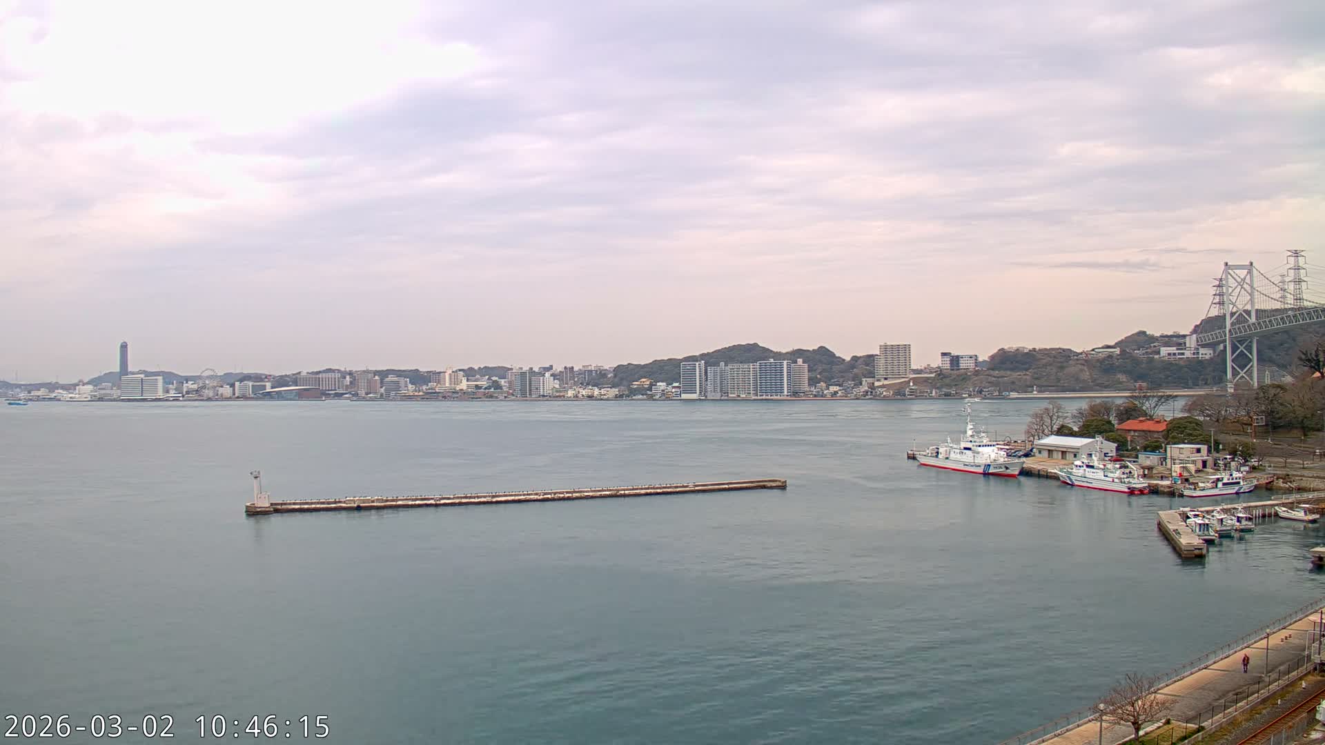 Fukuoka ( 北九州市門司区から見る福岡、関門海峡大橋、下関市 ) Kanmon Strait  Bridge & Shimonoseki City View from Moji Ward, Kitakyushu Live Cam - 2 Chome, Kyumoji, Moji-ku, Kitakyushu, Fukuoka, Kyushu, Japan