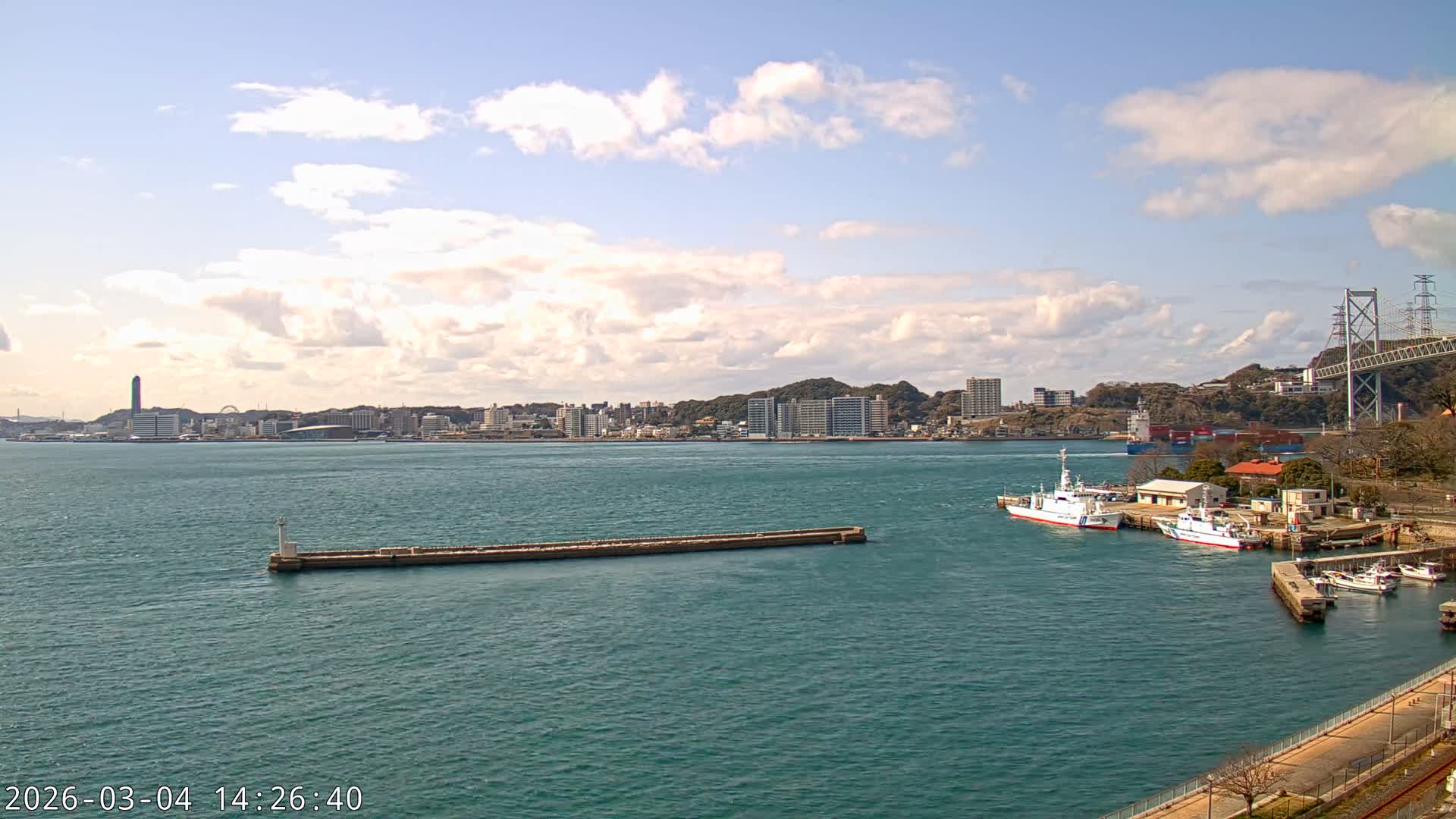 Fukuoka ( 北九州市門司区から見る福岡、関門海峡大橋、下関市 ) Kanmon Strait  Bridge & Shimonoseki City View from Moji Ward, Kitakyushu Live Cam - 2 Chome, Kyumoji, Moji-ku, Kitakyushu, Fukuoka, Kyushu, Japan