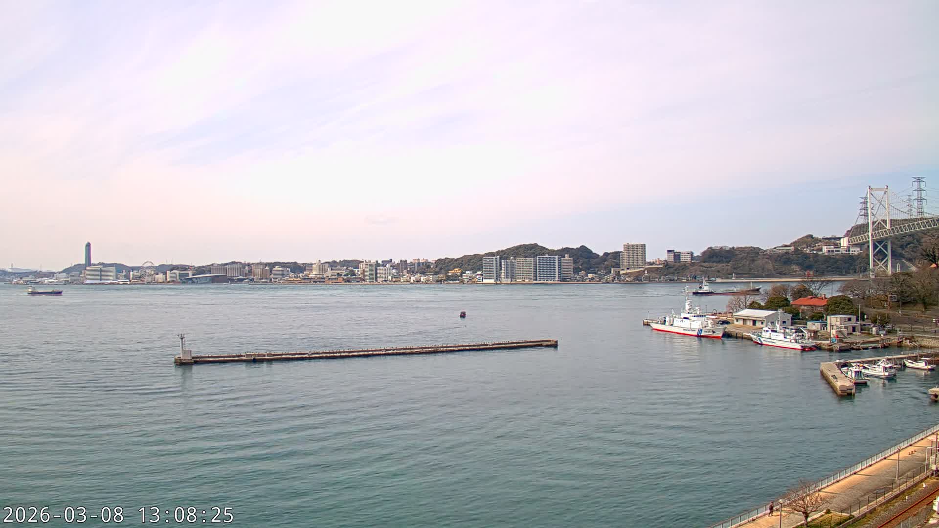Fukuoka ( 北九州市門司区から見る福岡、関門海峡大橋、下関市 ) Kanmon Strait  Bridge & Shimonoseki City View from Moji Ward, Kitakyushu Live Cam - 2 Chome, Kyumoji, Moji-ku, Kitakyushu, Fukuoka, Kyushu, Japan