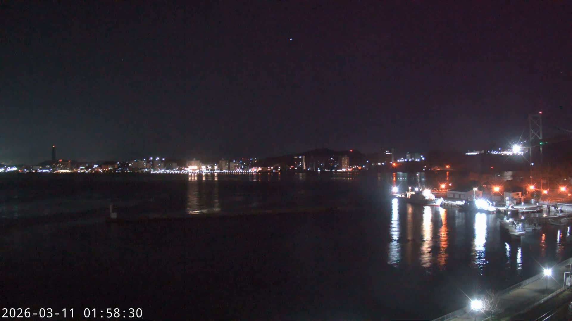 Fukuoka ( 北九州市門司区から見る福岡、関門海峡大橋、下関市 ) Kanmon Strait  Bridge & Shimonoseki City View from Moji Ward, Kitakyushu Live Cam - 2 Chome, Kyumoji, Moji-ku, Kitakyushu, Fukuoka, Kyushu, Japan