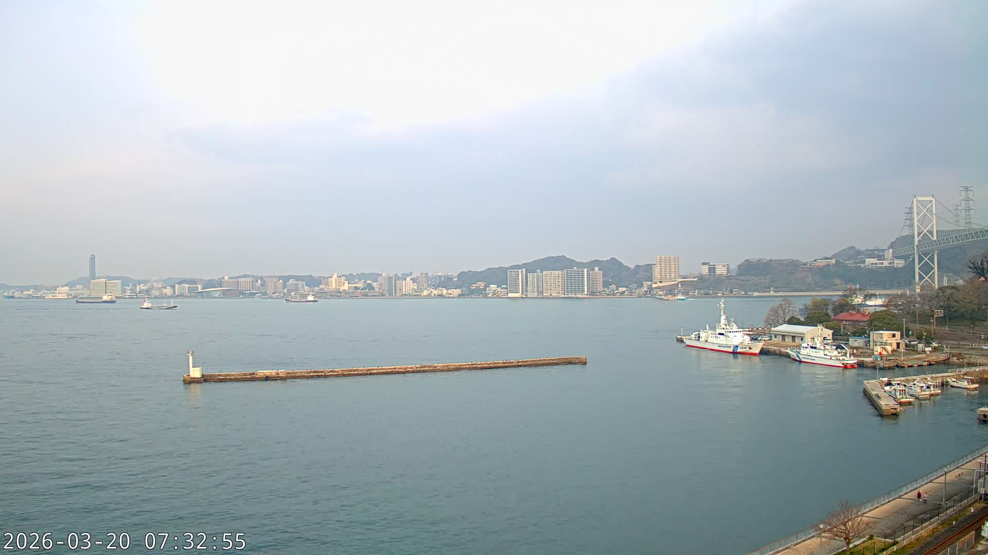 Fukuoka ( 北九州市門司区から見る福岡、関門海峡大橋、下関市 ) Kanmon Strait  Bridge & Shimonoseki City View from Moji Ward, Kitakyushu Live Cam - 2 Chome, Kyumoji, Moji-ku, Kitakyushu, Fukuoka, Kyushu, Japan