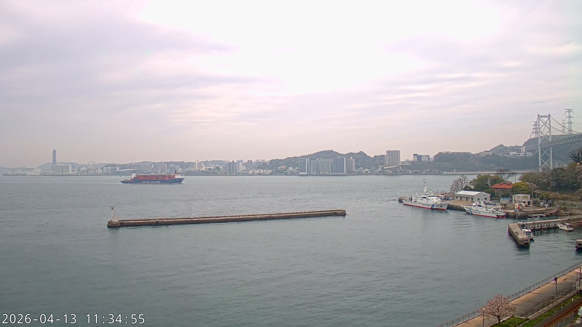 Fukuoka ( 北九州市門司区から見る福岡、関門海峡大橋、下関市 ) Kanmon Strait  Bridge & Shimonoseki City View from Moji Ward, Kitakyushu Live Cam - 2 Chome, Kyumoji, Moji-ku, Kitakyushu, Fukuoka, Kyushu, Japan