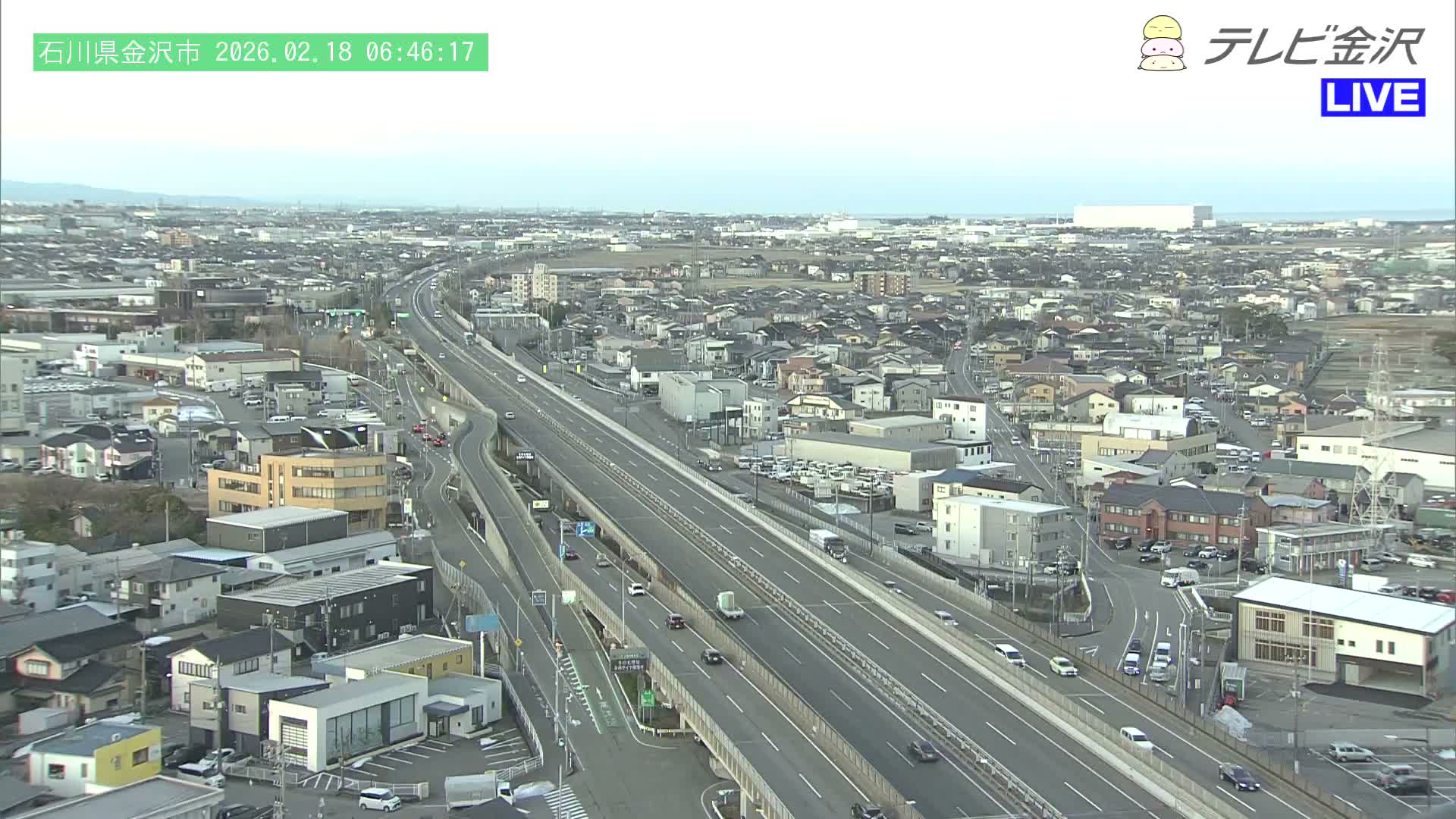 Kanazawa City & E8 Hokuriku Expressway Kanazawa Viaduct ( 金沢市・E8北陸自動車道金沢高架橋 石川県金沢市)  Ishikawa, Kanazawa Live Cam - 2 Chome, Kobu, Kanazawa, Ishikawa, Chūbu, Honshu, Japan