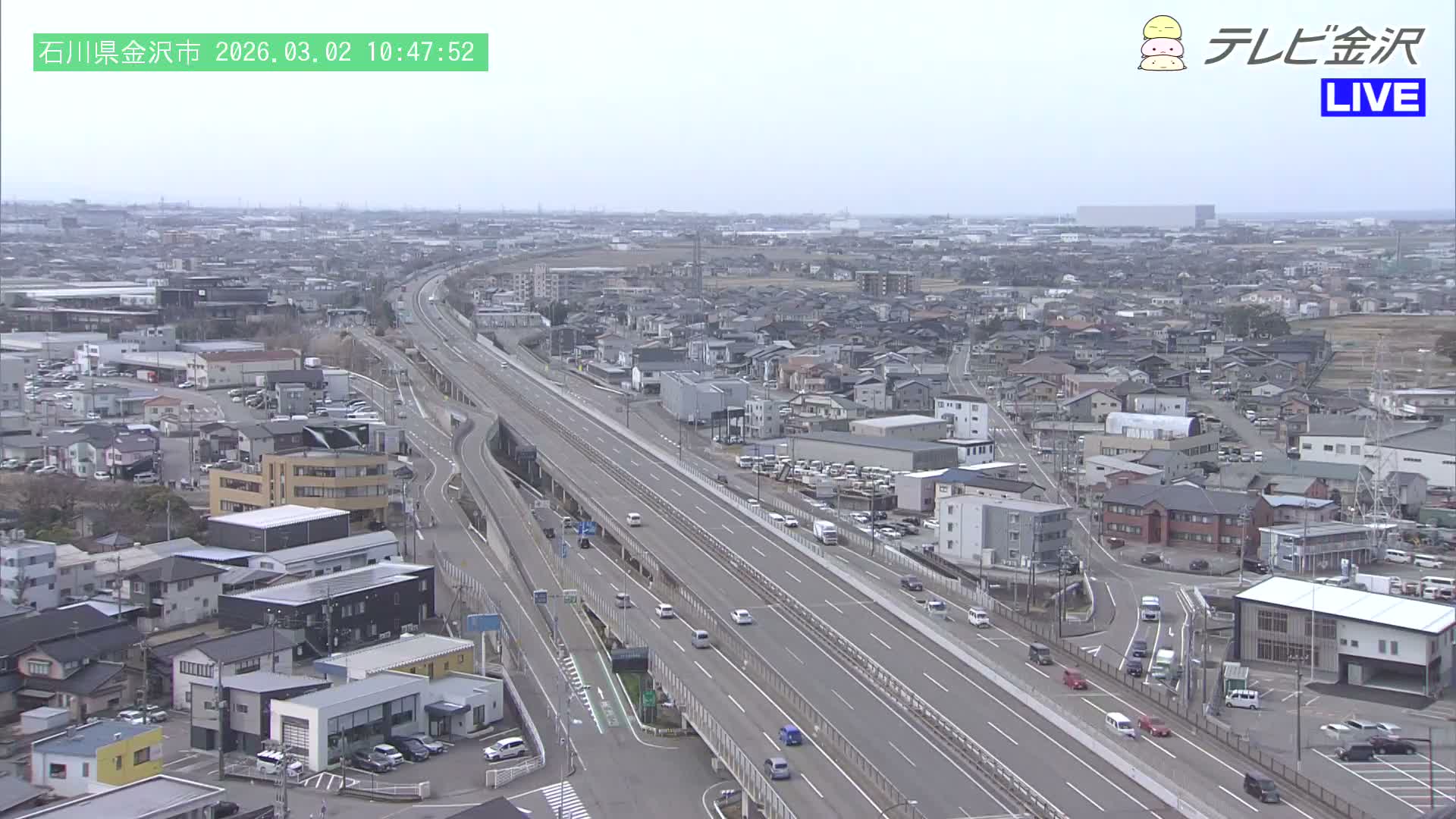 Kanazawa City & E8 Hokuriku Expressway Kanazawa Viaduct ( 金沢市・E8北陸自動車道金沢高架橋 石川県金沢市)  Ishikawa, Kanazawa Live Cam - 2 Chome, Kobu, Kanazawa, Ishikawa, Chūbu, Honshu, Japan