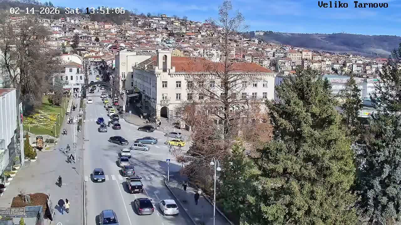 Tarnovo Center ( Търново Център, ул. Улица Христо Ботев / Разклон ул. Васил Левски, Велико Търново) Ulitsa Hristo Botev Street /Vasil Levski Street Junction, Veliko Tarnovo Live Cam - Veliko Tarnovo Center, Obshtina Veliko Tarnovo, Veliko Tarnovo, Bulgaria