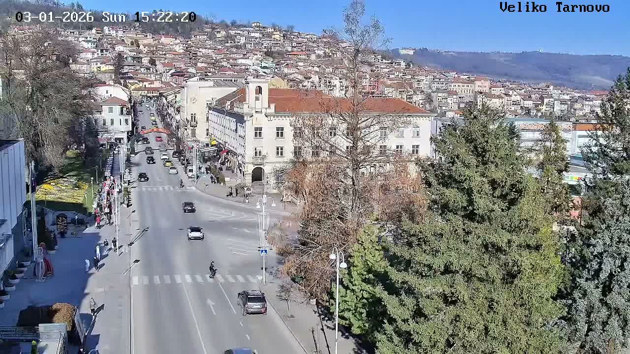 Tarnovo Center ( Търново Център, ул. Улица Христо Ботев / Разклон ул. Васил Левски, Велико Търново) Ulitsa Hristo Botev Street /Vasil Levski Street Junction, Veliko Tarnovo Live Cam - Veliko Tarnovo Center, Obshtina Veliko Tarnovo, Veliko Tarnovo, Bulgaria