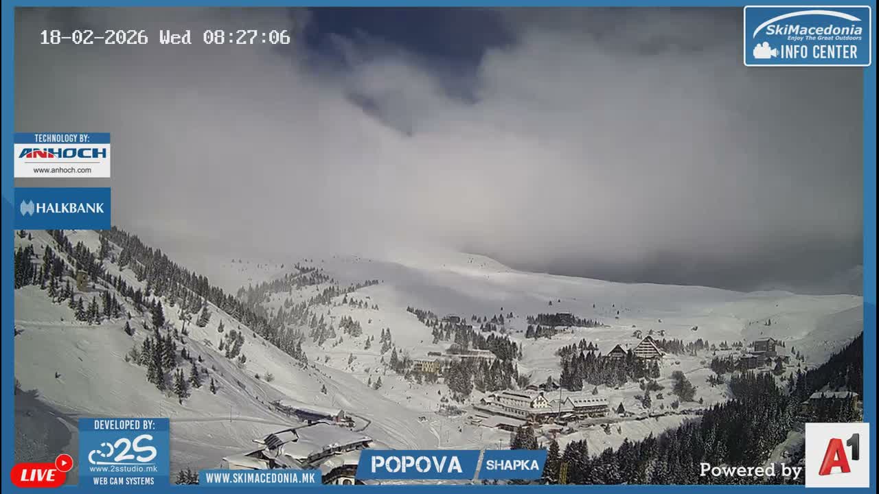 Polog ( Полог, Ски центар Попова Шапка, Тетово) Popova Shapka Ski Center & Ski Slopes , Tetovo Live  Cam - Popova Shapka, Tetovo, Polog, North Macedonia