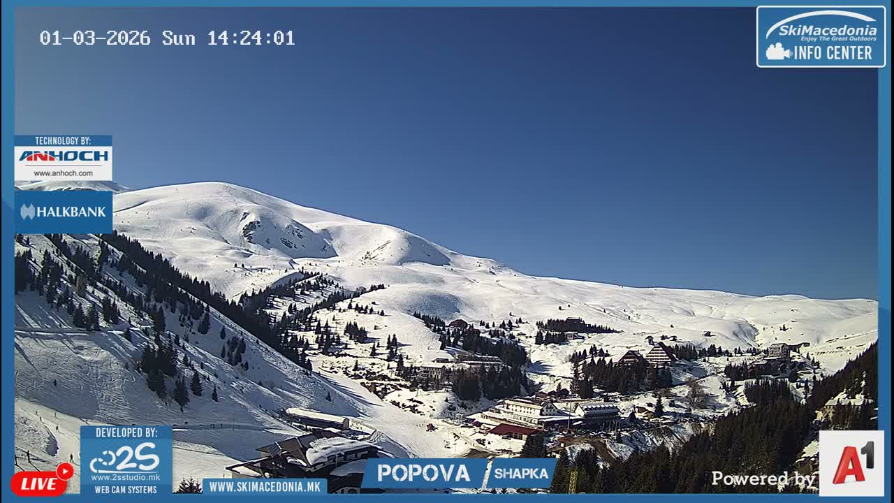 Polog ( Полог, Ски центар Попова Шапка, Тетово) Popova Shapka Ski Center & Ski Slopes , Tetovo Live  Cam - Popova Shapka, Tetovo, Polog, North Macedonia