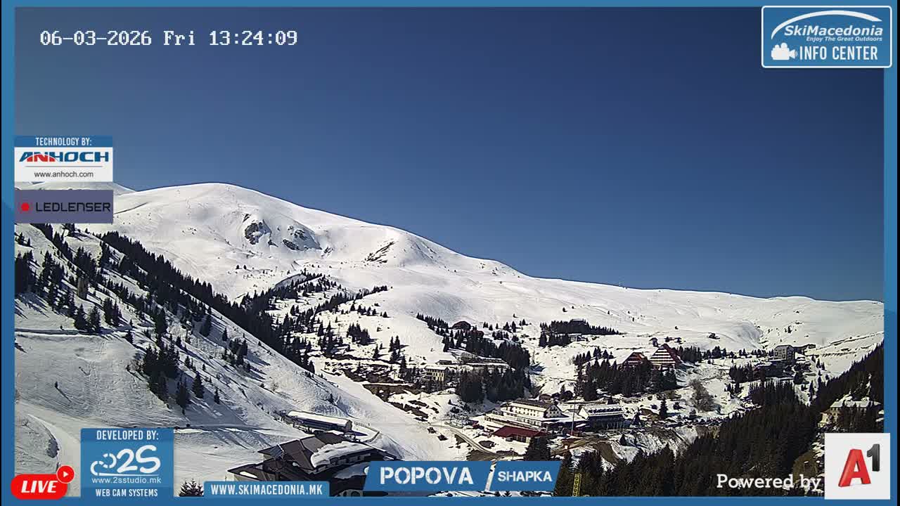 Polog ( Полог, Ски центар Попова Шапка, Тетово) Popova Shapka Ski Center & Ski Slopes , Tetovo Live  Cam - Popova Shapka, Tetovo, Polog, North Macedonia