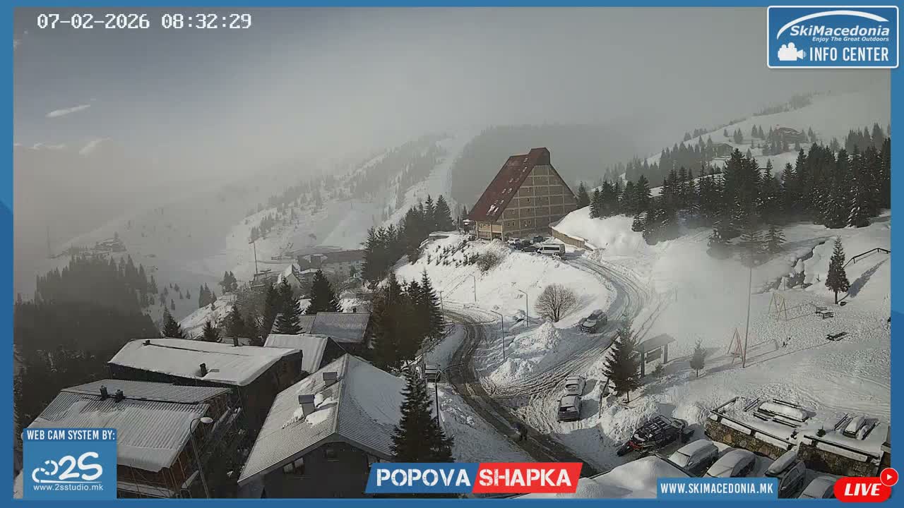 Polog ( Полог, Попова Шапка ски центар Хотелски простор, Тетово ) Popova Shapka Ski Center Hotel Area , Tetovo Live  Cam - Popova Shapka, Tetovo, Polog, North Macedonia