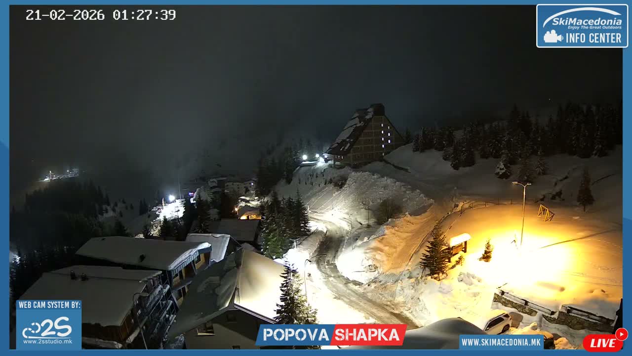 Polog ( Полог, Попова Шапка ски центар Хотелски простор, Тетово ) Popova Shapka Ski Center Hotel Area , Tetovo Live  Cam - Popova Shapka, Tetovo, Polog, North Macedonia