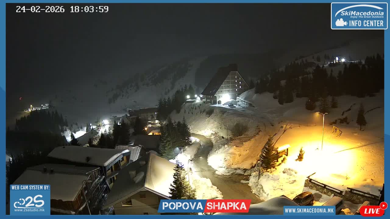 Polog ( Полог, Попова Шапка ски центар Хотелски простор, Тетово ) Popova Shapka Ski Center Hotel Area , Tetovo Live  Cam - Popova Shapka, Tetovo, Polog, North Macedonia