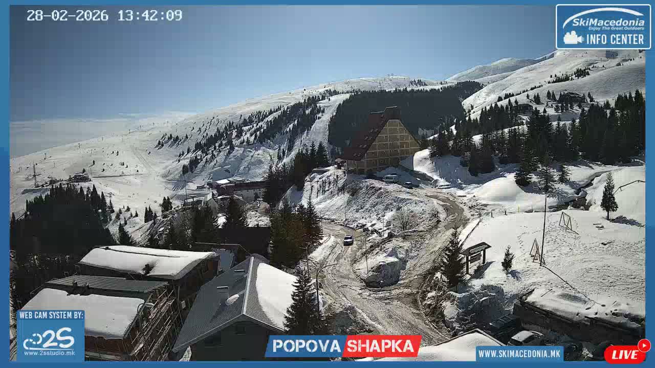 Polog ( Полог, Попова Шапка ски центар Хотелски простор, Тетово ) Popova Shapka Ski Center Hotel Area , Tetovo Live  Cam - Popova Shapka, Tetovo, Polog, North Macedonia