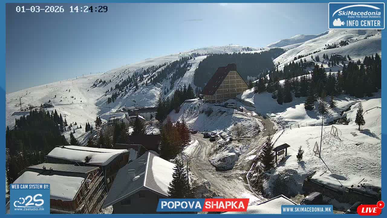 Polog ( Полог, Попова Шапка ски центар Хотелски простор, Тетово ) Popova Shapka Ski Center Hotel Area , Tetovo Live  Cam - Popova Shapka, Tetovo, Polog, North Macedonia