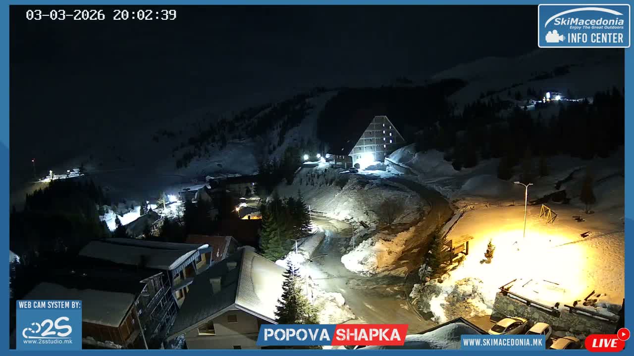 Polog ( Полог, Попова Шапка ски центар Хотелски простор, Тетово ) Popova Shapka Ski Center Hotel Area , Tetovo Live  Cam - Popova Shapka, Tetovo, Polog, North Macedonia