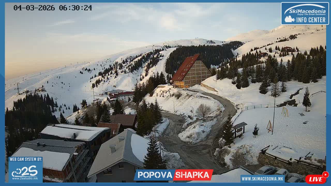 Polog ( Полог, Попова Шапка ски центар Хотелски простор, Тетово ) Popova Shapka Ski Center Hotel Area , Tetovo Live  Cam - Popova Shapka, Tetovo, Polog, North Macedonia