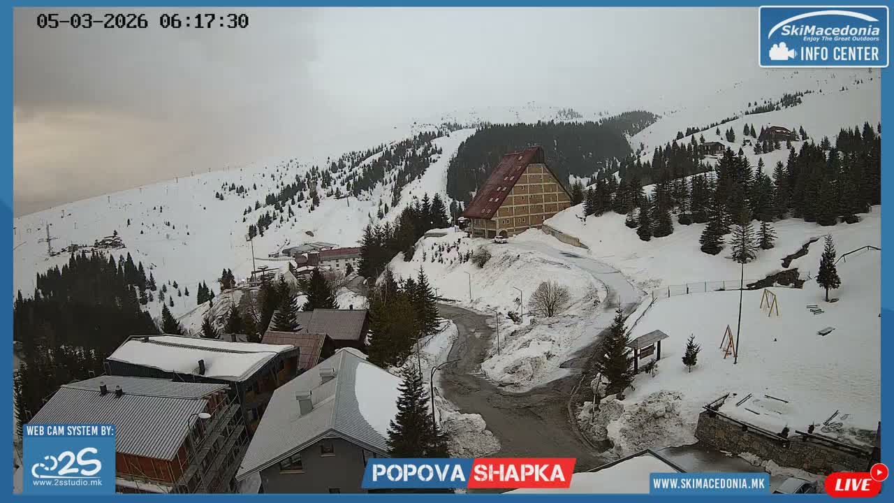 Polog ( Полог, Попова Шапка ски центар Хотелски простор, Тетово ) Popova Shapka Ski Center Hotel Area , Tetovo Live  Cam - Popova Shapka, Tetovo, Polog, North Macedonia