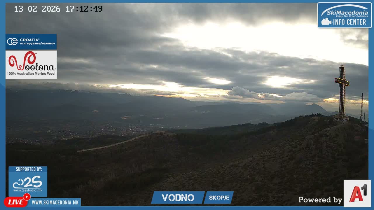 Greater Skopje ( Големо Скопје, Скопска хоризонт и Милениумски крст, Скопје) Skopje Skyline View from Vodno Mountain  & Millenium Cross, Skopje Live Cam - Kisela Voda, Skopje, Greatest Skopje, North Macedonia 