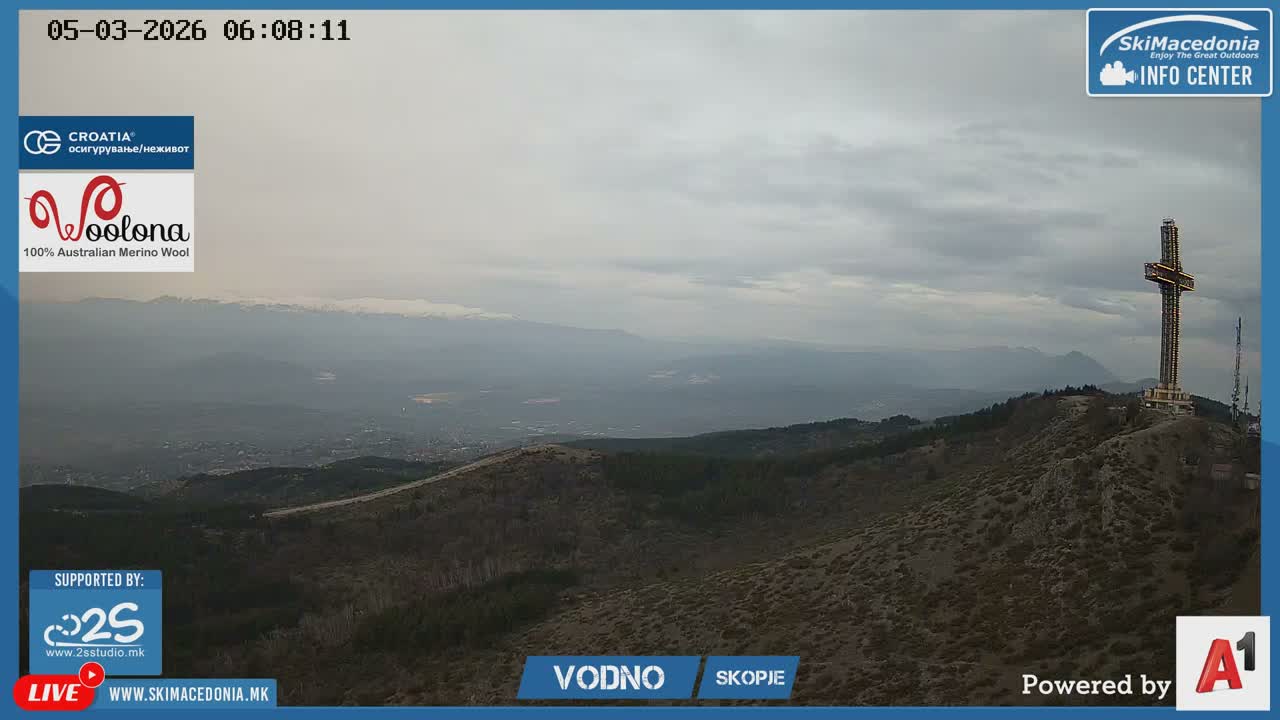 Greater Skopje ( Големо Скопје, Скопска хоризонт и Милениумски крст, Скопје) Skopje Skyline View from Vodno Mountain  & Millenium Cross, Skopje Live Cam - Kisela Voda, Skopje, Greatest Skopje, North Macedonia 